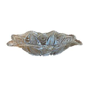 Vtg Pressed Glass Serving Bowl Scalloped Edge Hobstars Pineapple